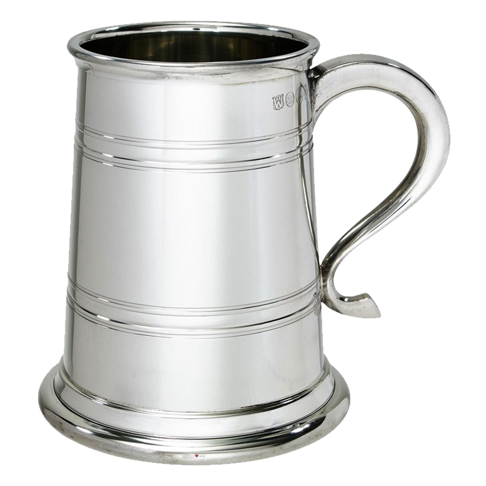 Silver tankard with a handle on a white background
