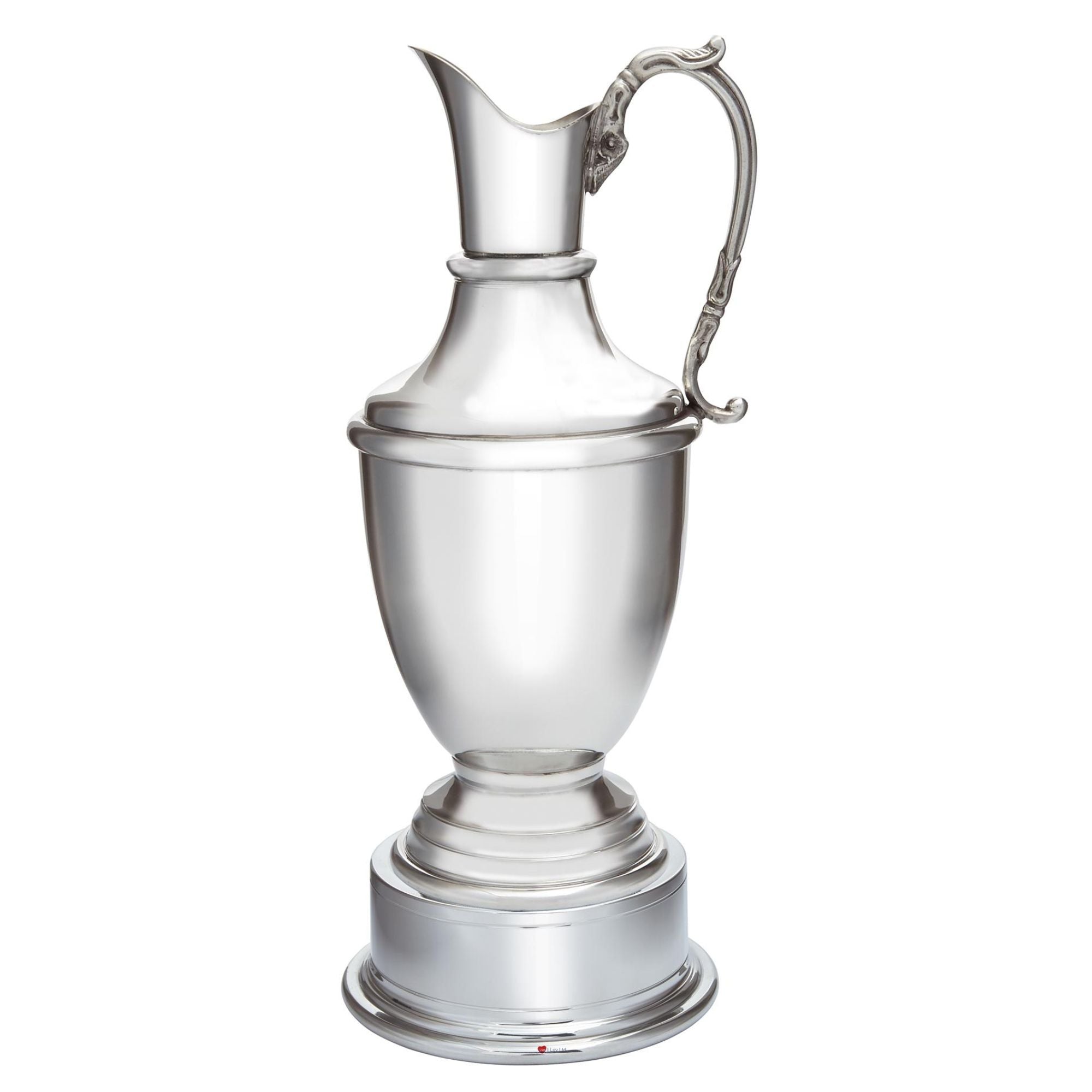 Silver pitcher on a white background