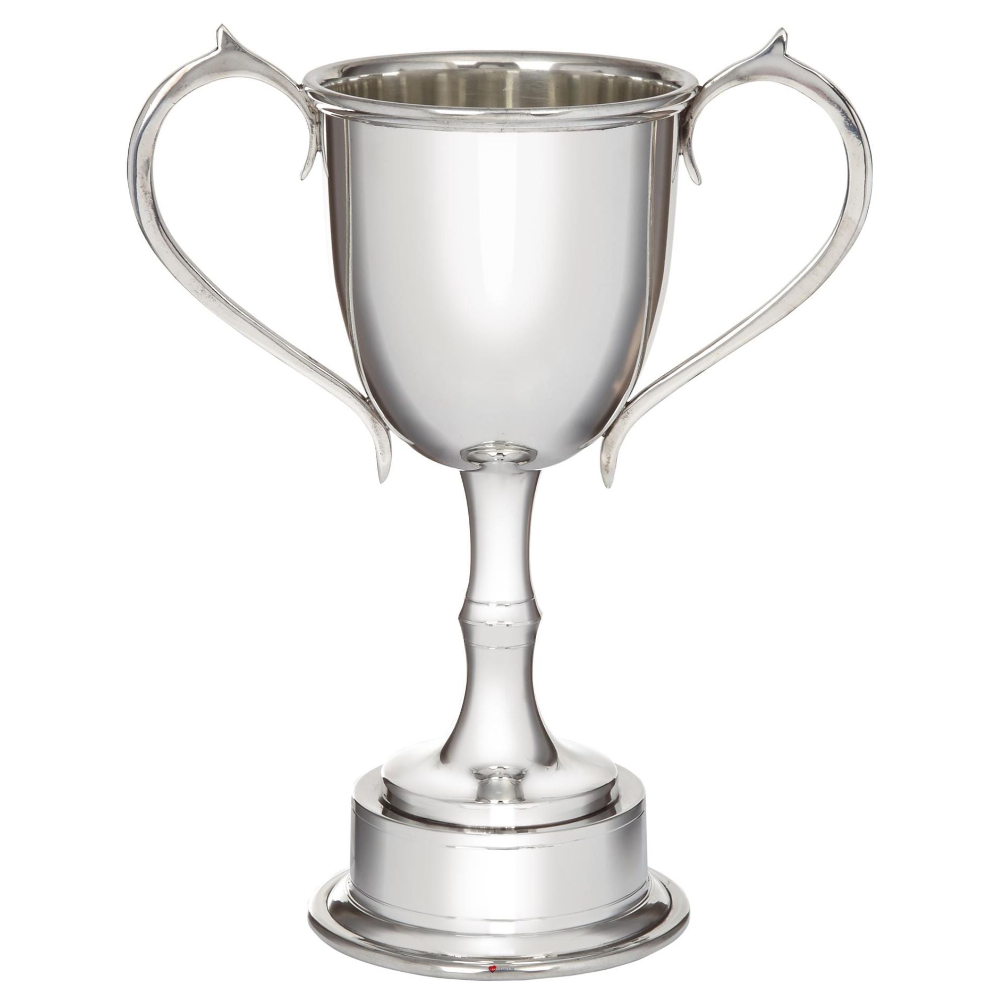 Silver trophy cup with two handles on a white background