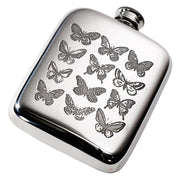 4oz Flask Pewter Butterfly Design Embossed Polished Screw Perfect for Engraving
