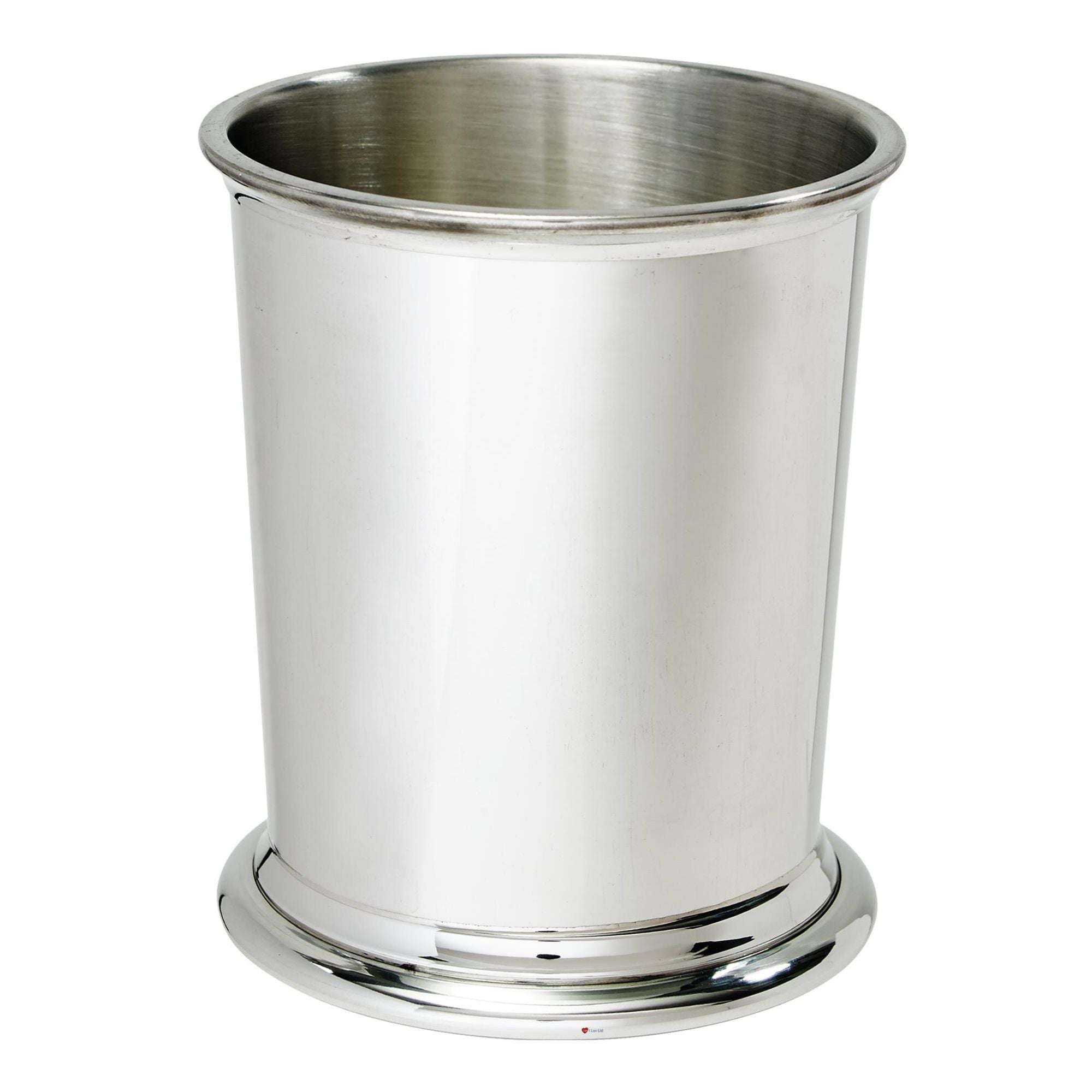 Silver metal cup on a white background