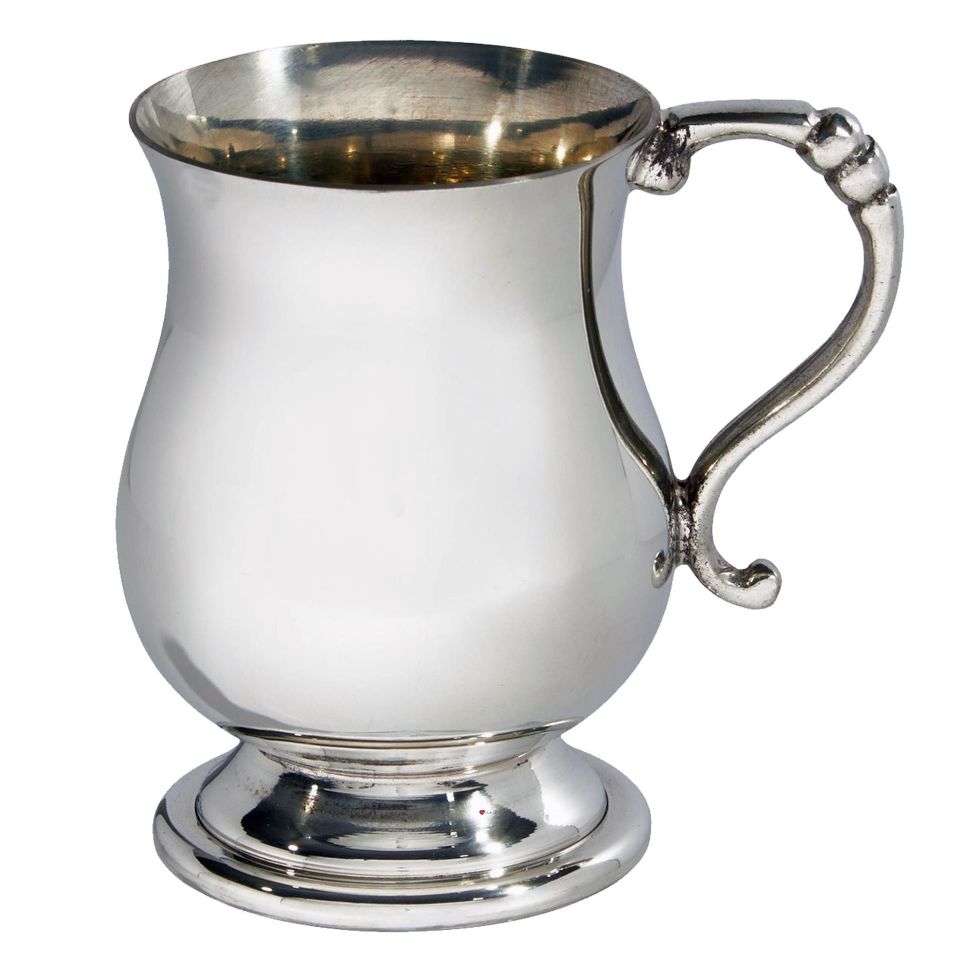 Silver mug with a handle on a white background