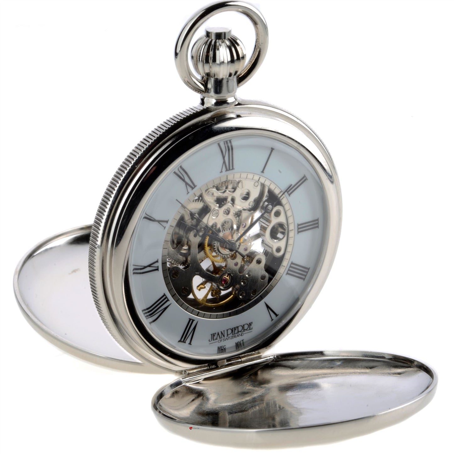 Skeleton Double Hunter Pocket Watch 17 Jewelled Mechanical Chrome Plated