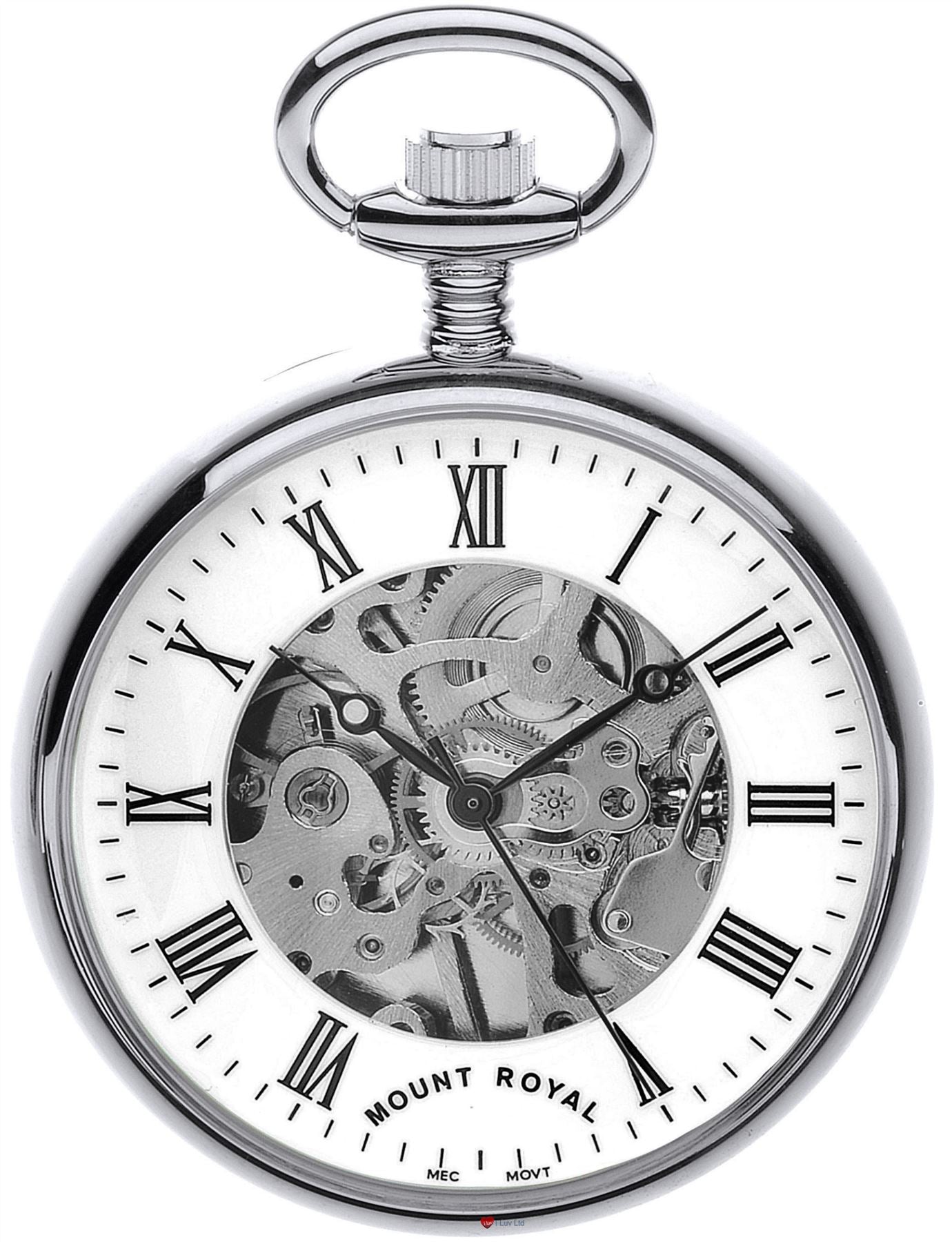 Skeleton Open Face Pocket Watch Chrome Plated Roman Numerals 17 Jewel