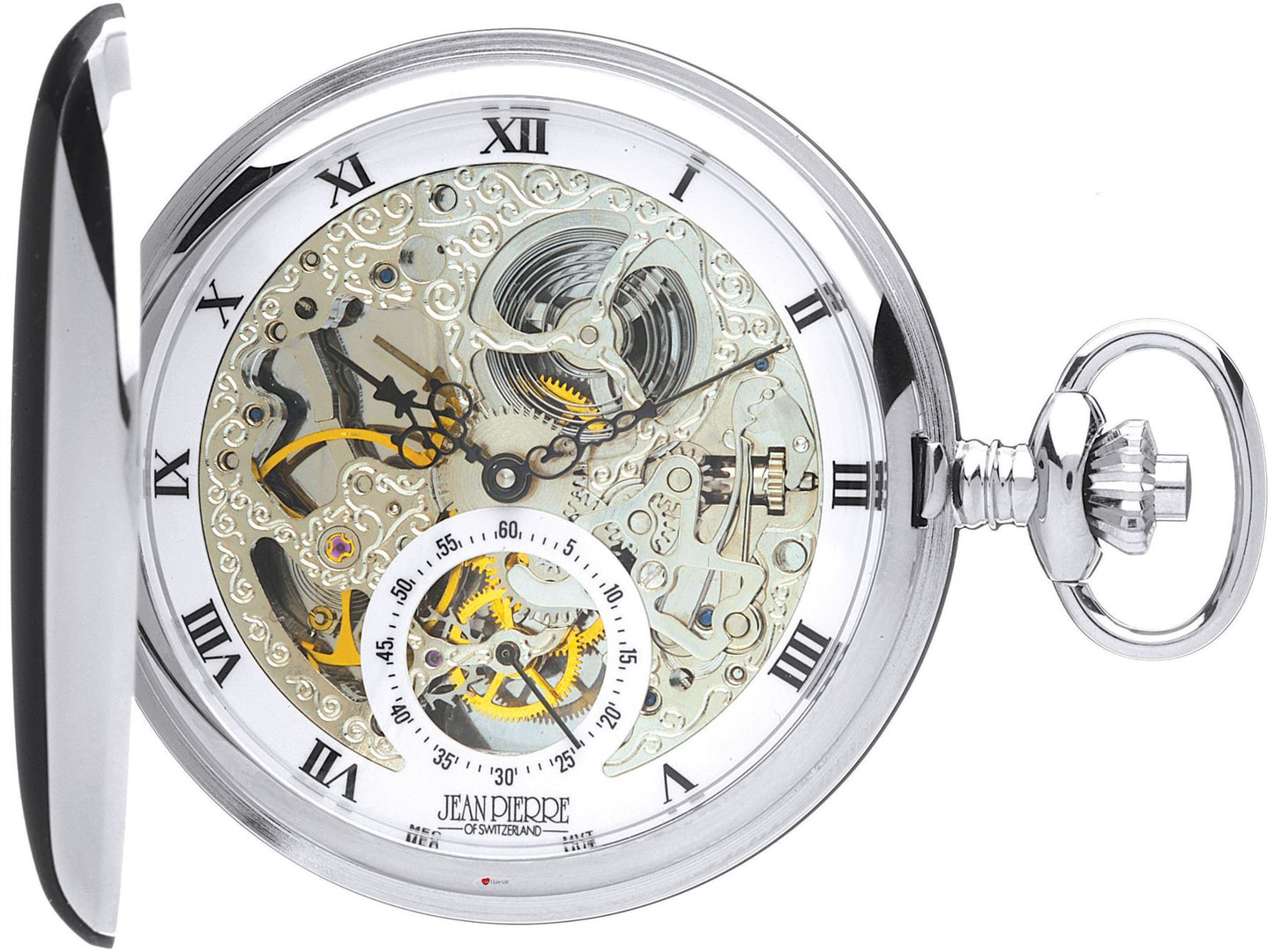 Skeleton Full Double Hunter Pocket Watch 17 Jewelled Mechanical Chromed