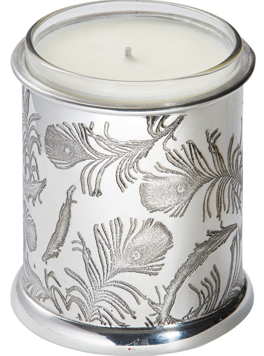 Pewter Candle Votive Holder Peacock Feather with Candle Perfect for Engraving