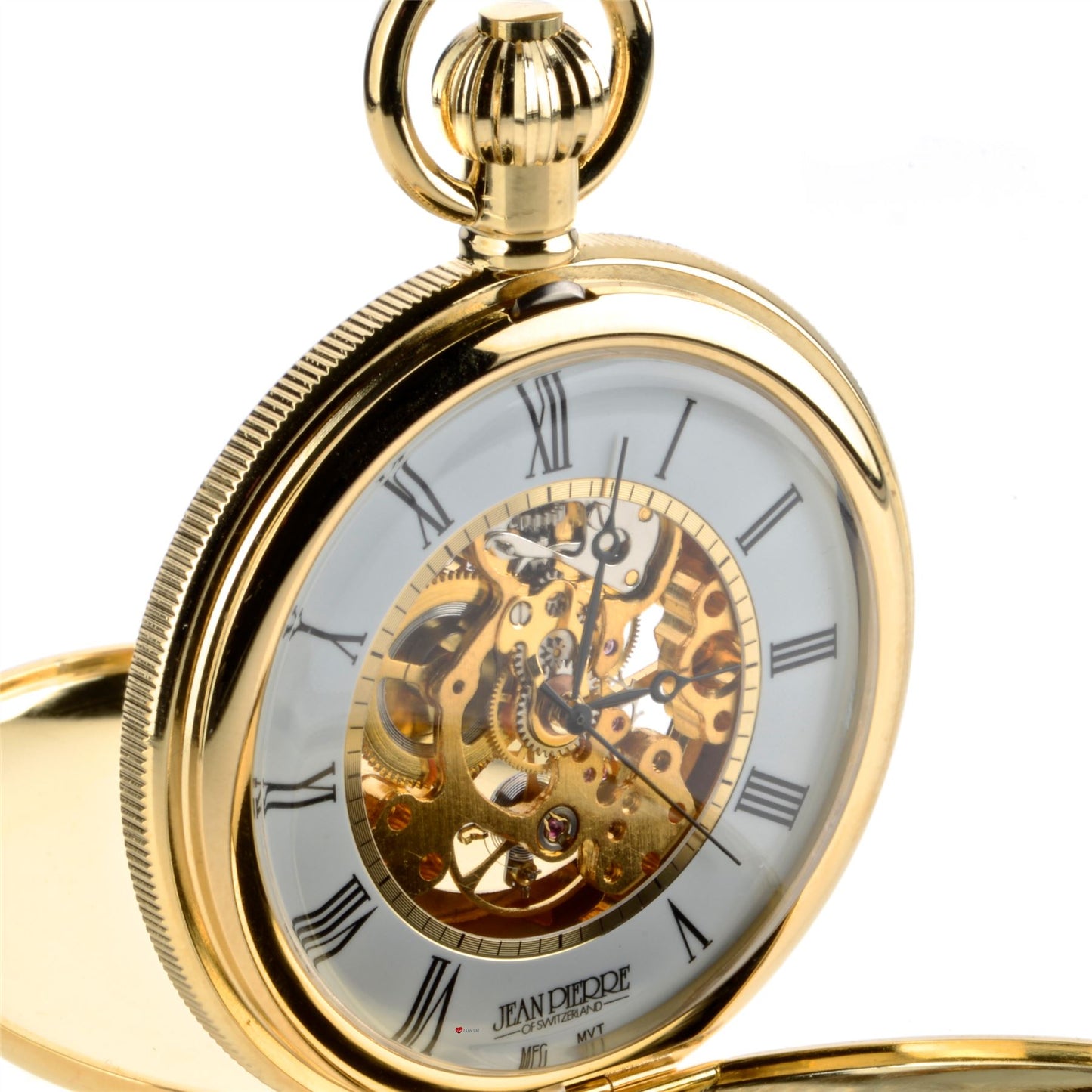 Skeleton Double Hunter Pocket Watch 17 Jewelled Mechanical Gold Plated