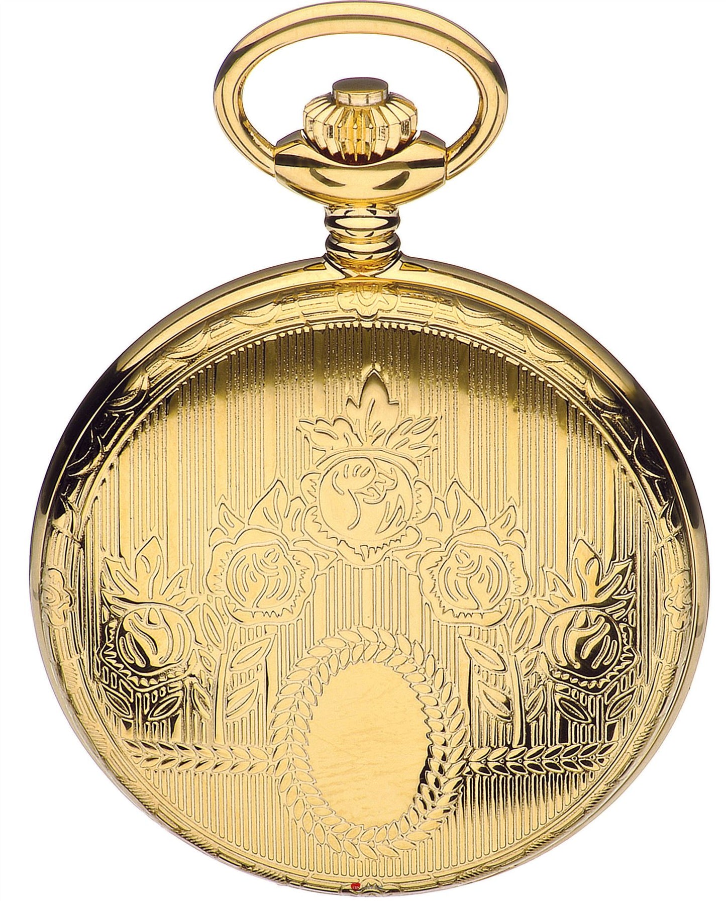 Gold Plated Pocket Watch Ornate Hunter Roman Numerals Date Albert Chain