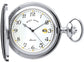 Full Hunter Pocket Watch Chrome Plated Date Quartz Movement Albert Chain