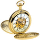 Skeleton Full Double Hunter Pocket Watch Gold Plated Ornate 17 Jewel Movement