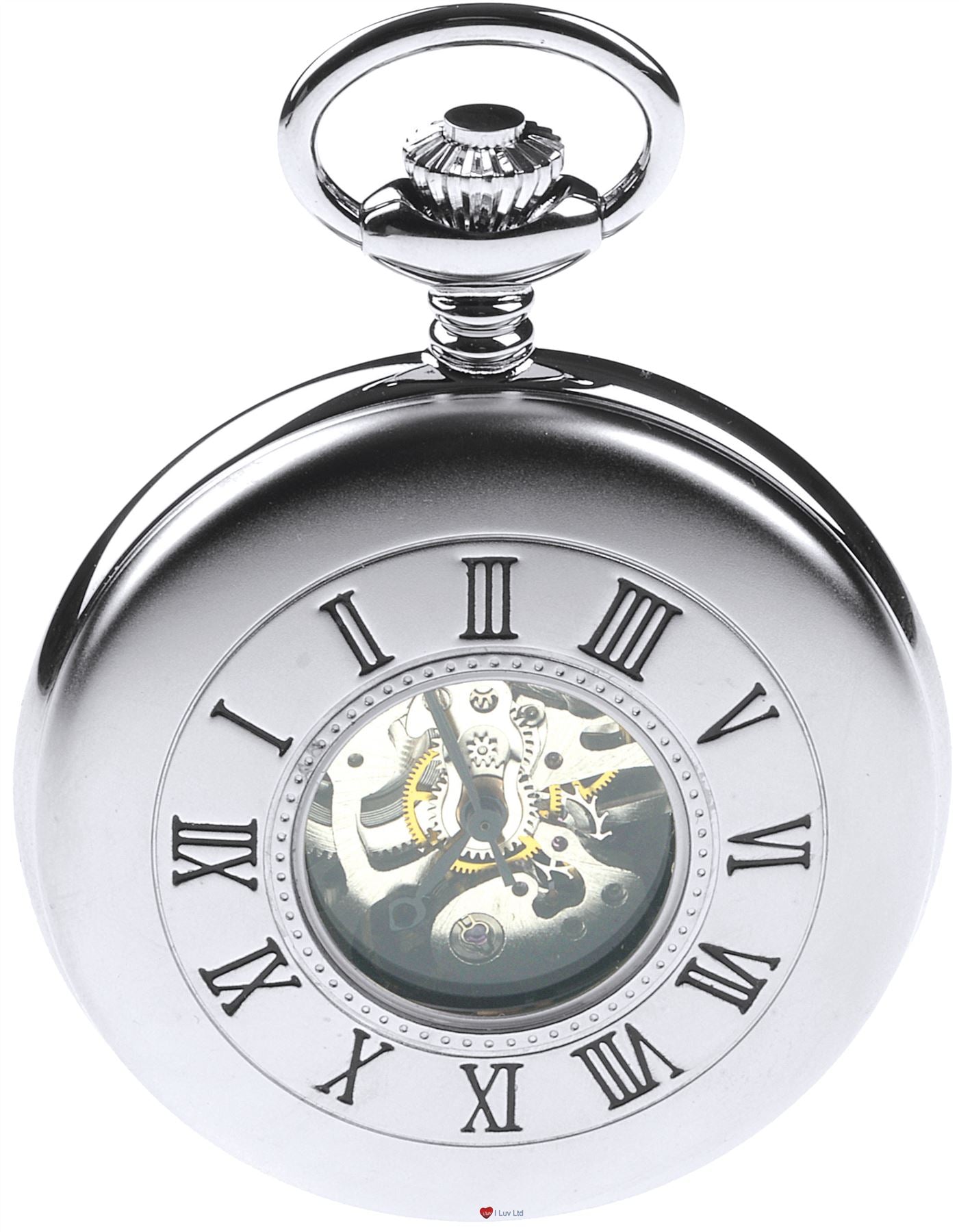 Skeleton Half Hunter Pocket Watch Chromed Plain Back 17 Jewel Mechanical