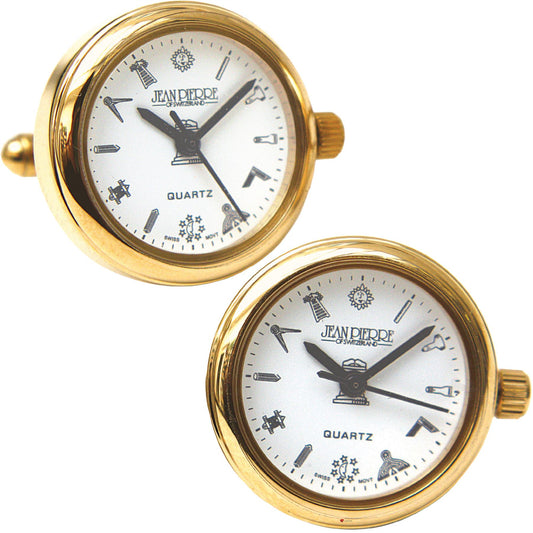 Gents Watch Cufflinks Pair White Masonic Dial Gold Plated