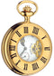 Half Hunter Skeleton Pocket Watch Gold Plated Moon Phases 17 Jewel