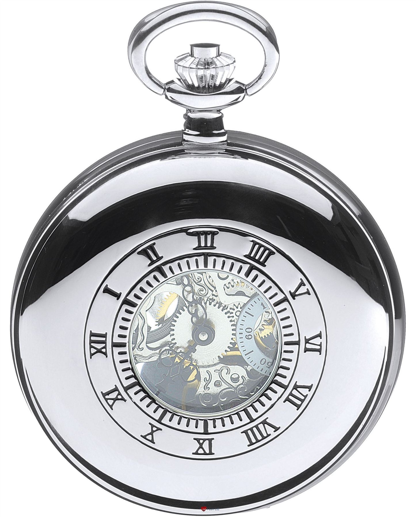 Skeleton Pocket Watch Half Hunter 17 Jewelled Mechanical Chromed