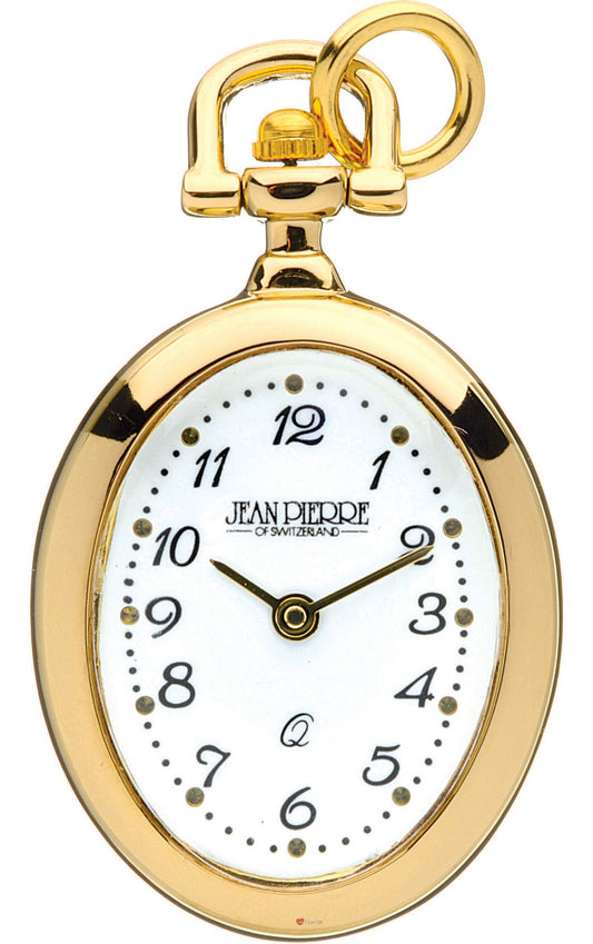 Classic Pendant Fob Watch Open Faced Gold Plated Oval on Chain Quartz