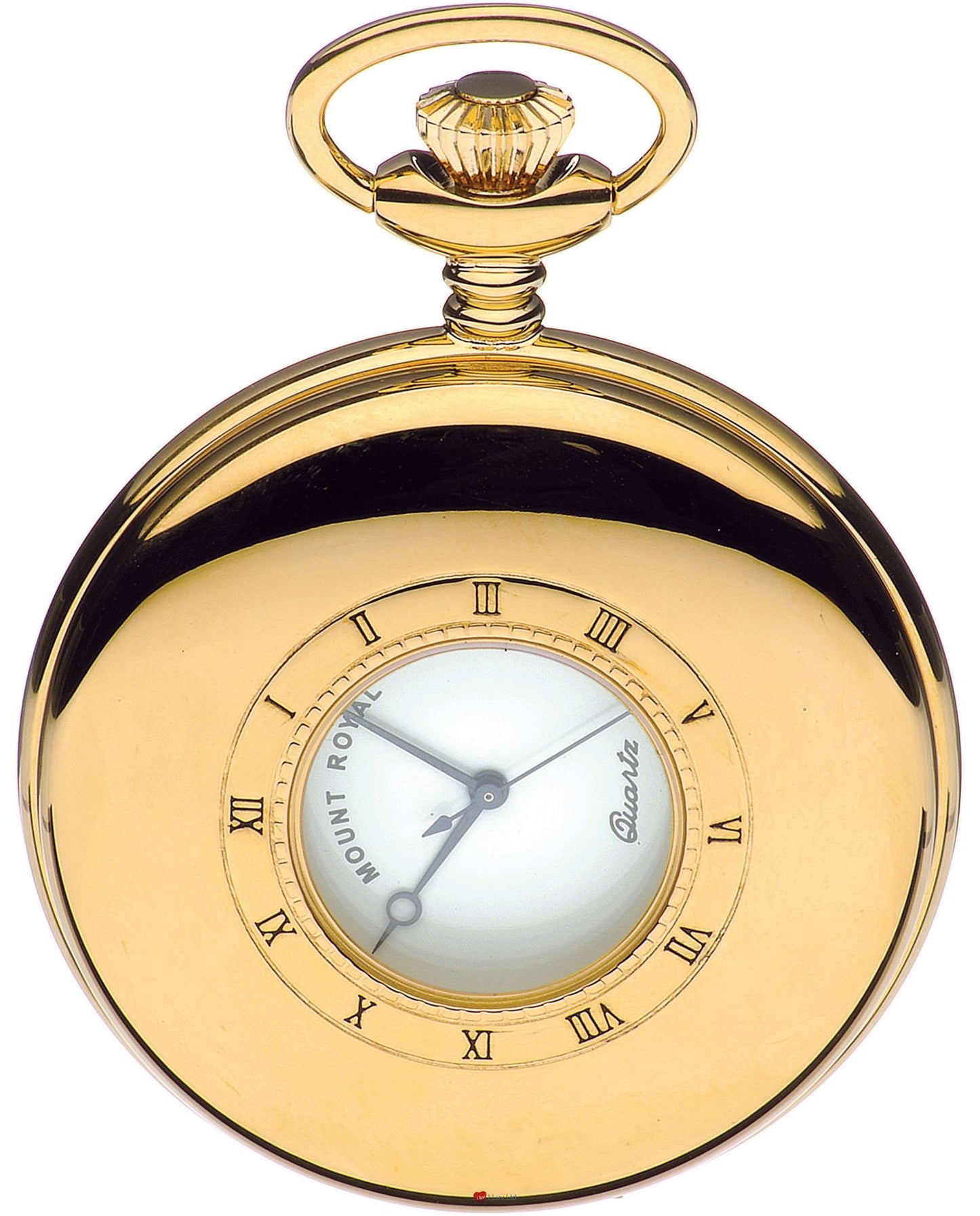 Half Hunter Pocket Watch Gold Plated Roman Numerals Date Quartz Movement