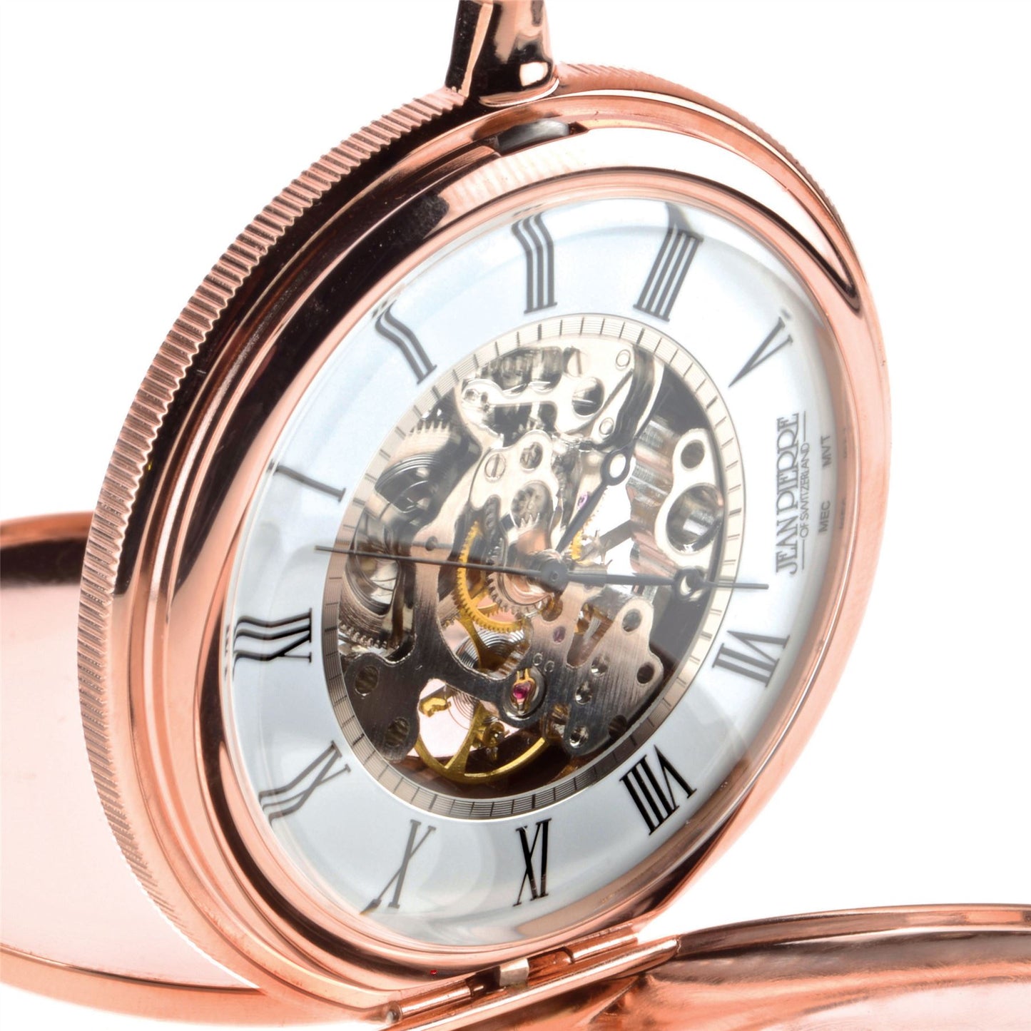 Twin Lid Half Hunter Skeleton Pocket Watch 17 Jewel Rose Gold Plated