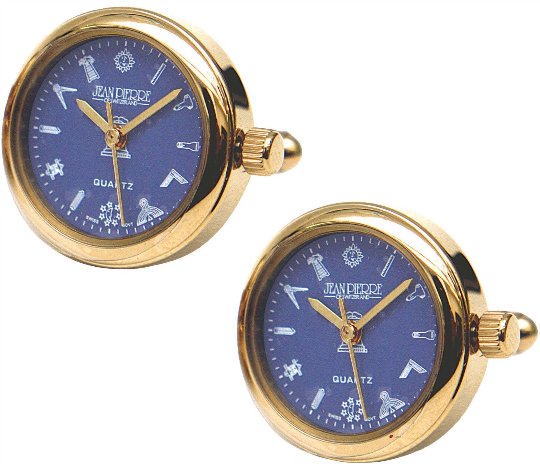 Gents Watch Cufflinks Pair Blue Masonic Dial Gold Plated
