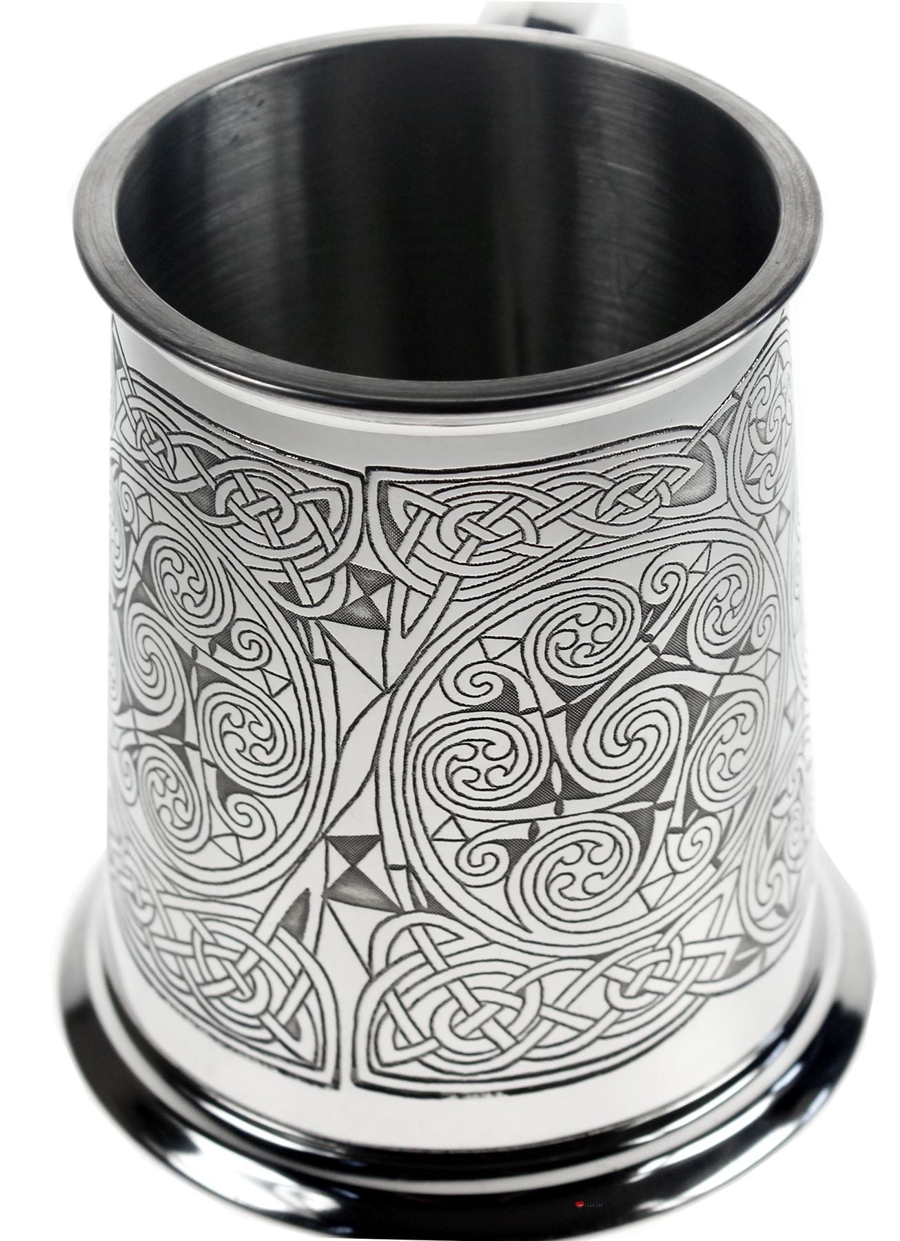 1 Pint Pewter Tankard with Celtic Spirals Design Swan Handle