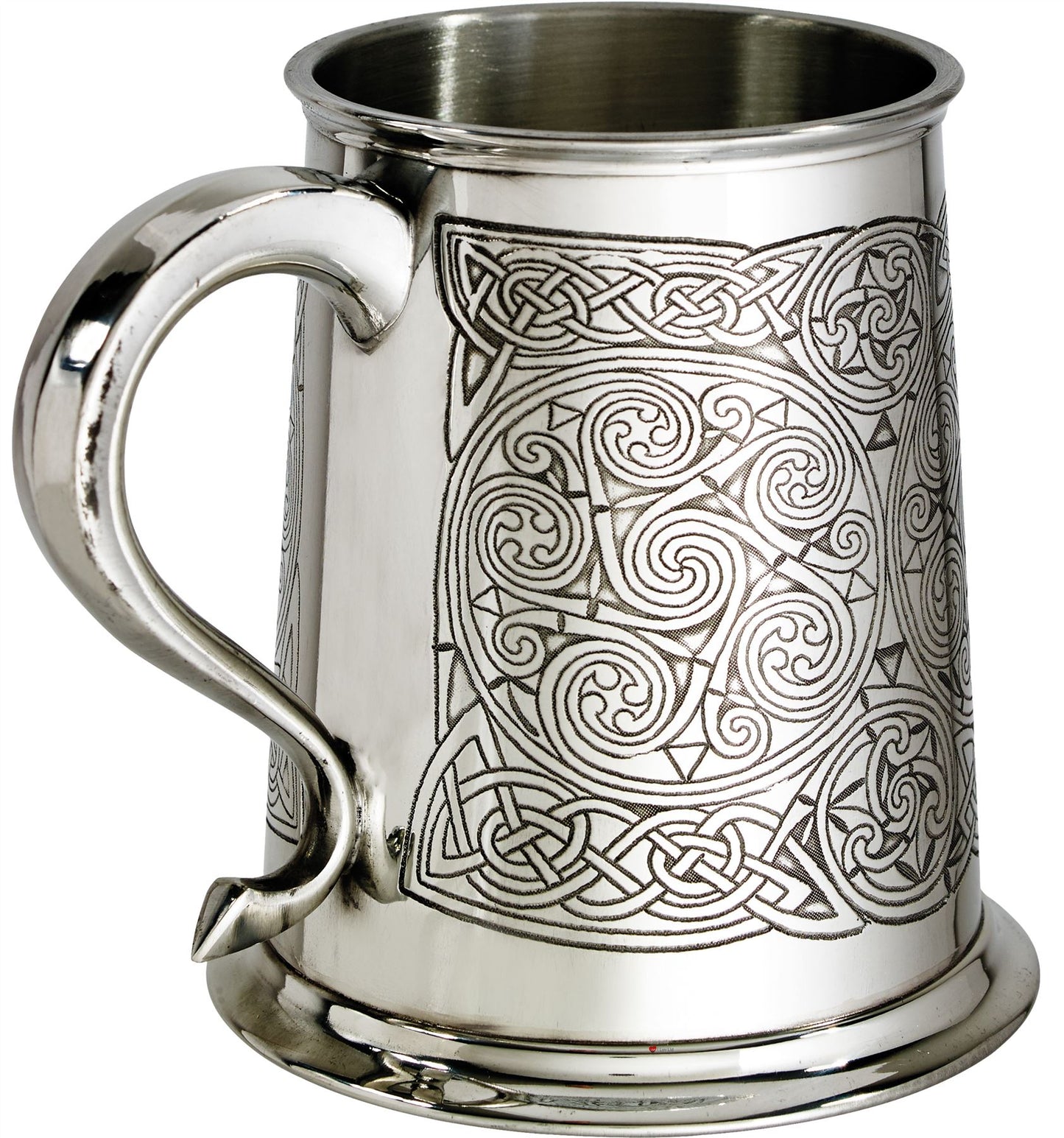 1 Pint Pewter Tankard with Celtic Spirals Design Swan Handle