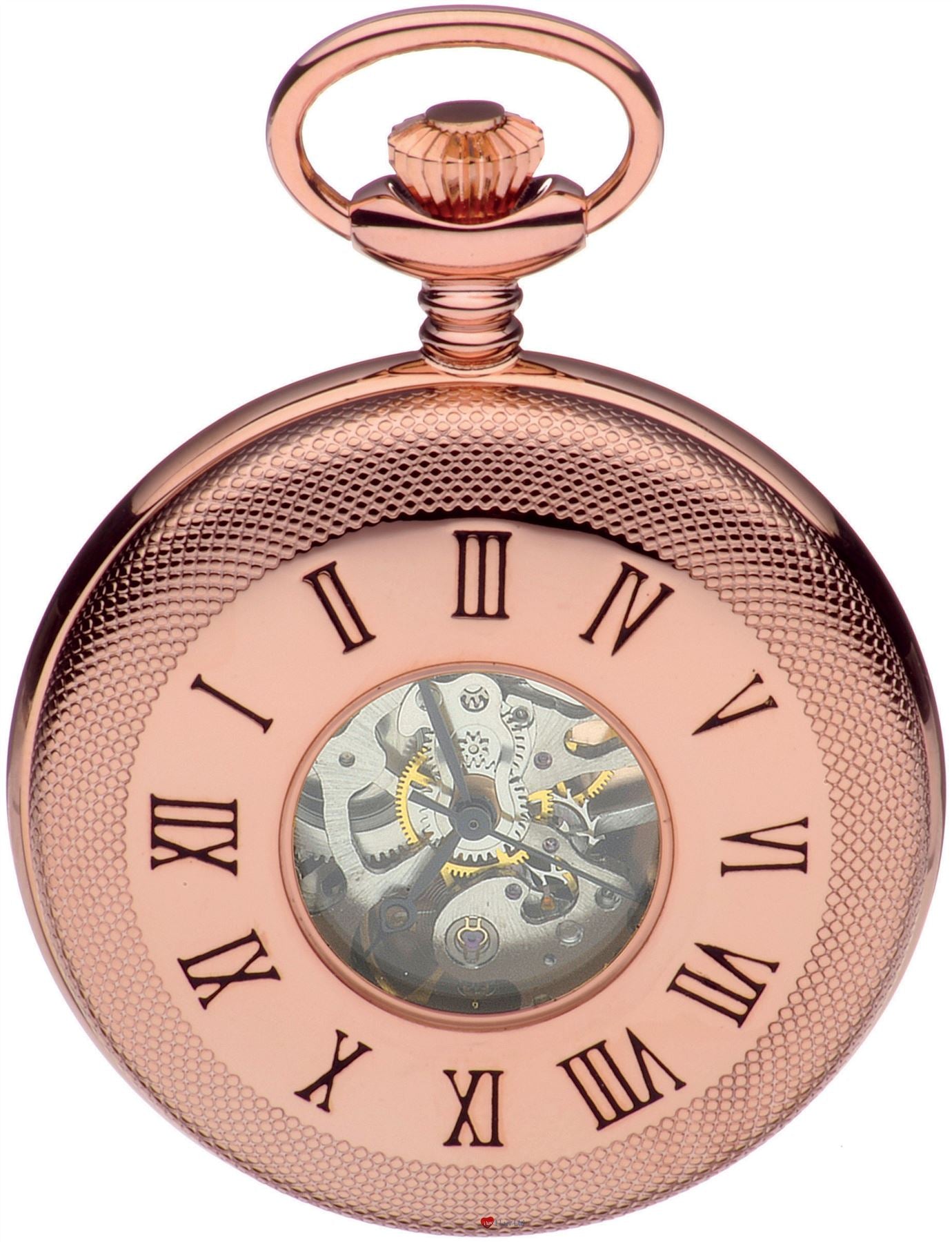 Skeleton Half Hunter Pocket Watch Rose Gold Plated 17 Jewel Mechanical