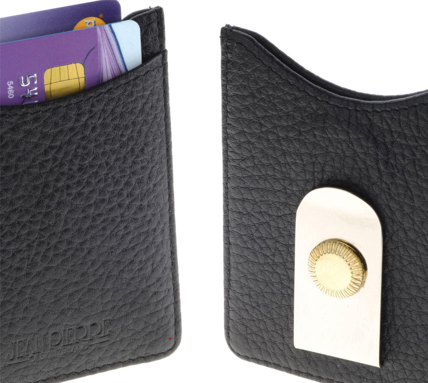 Black Leather Credit Card Holder in Wallet Money Clip Gents