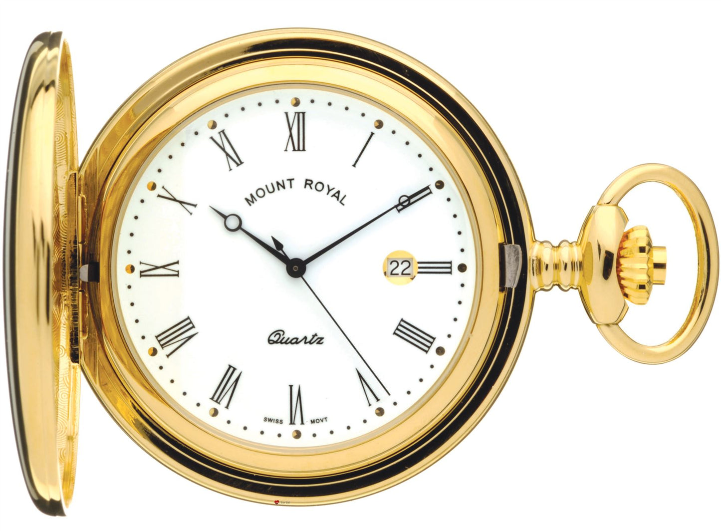 Full Hunter Pocket Watch Gold Plated Date Quartz Movement Albert Chain