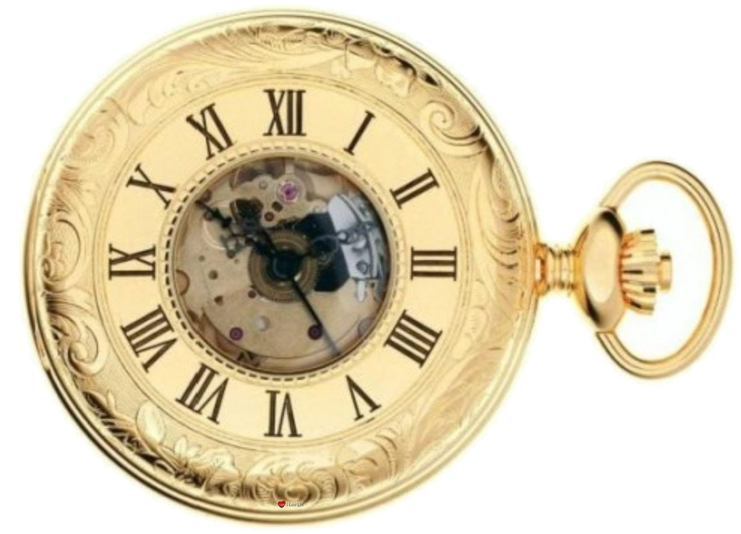 Ornate Half Hunter Pocket Watch Gold Plated 17 Jewel Movement