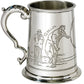 Pewter Tankard 1 Pint with Cricket Scenes on Both Sides and Antique Handle