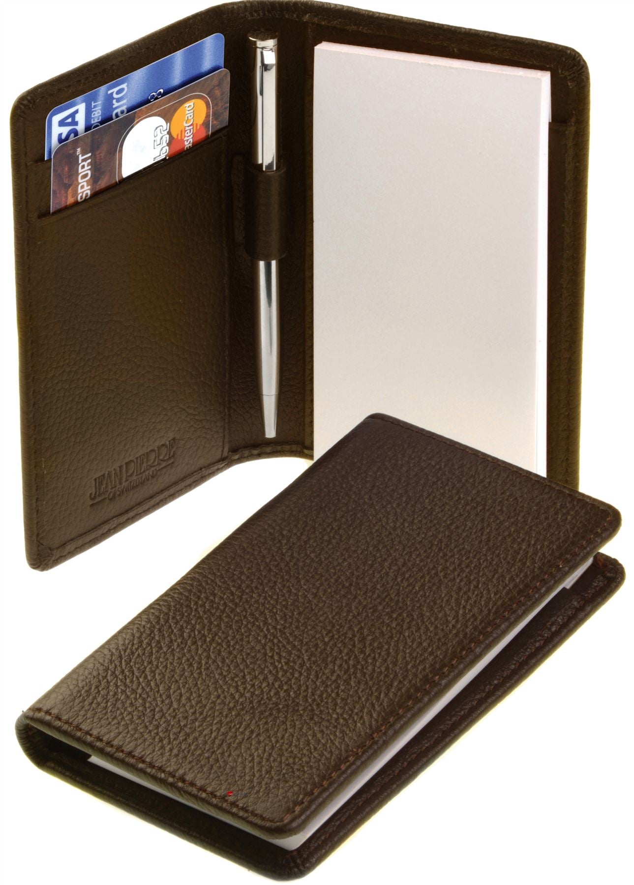 Brown Leather Notepad Holder Card Wallet Pen and Pad