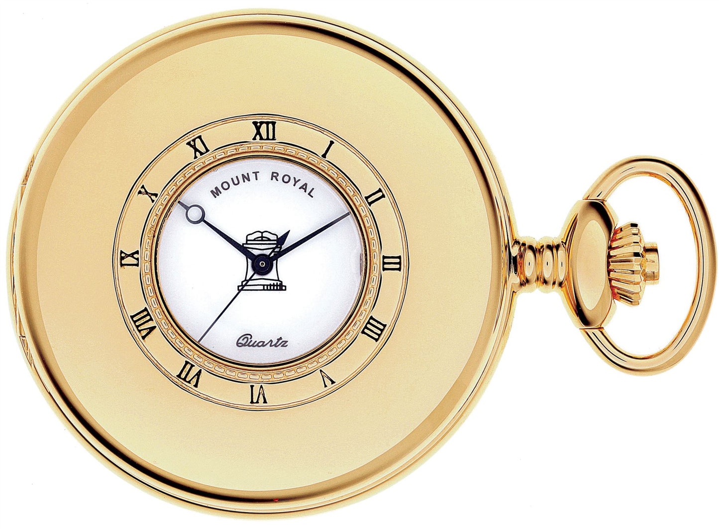 Masonic Pocket Watch Half Hunter Gold Plated Date Quartz Movement Chain