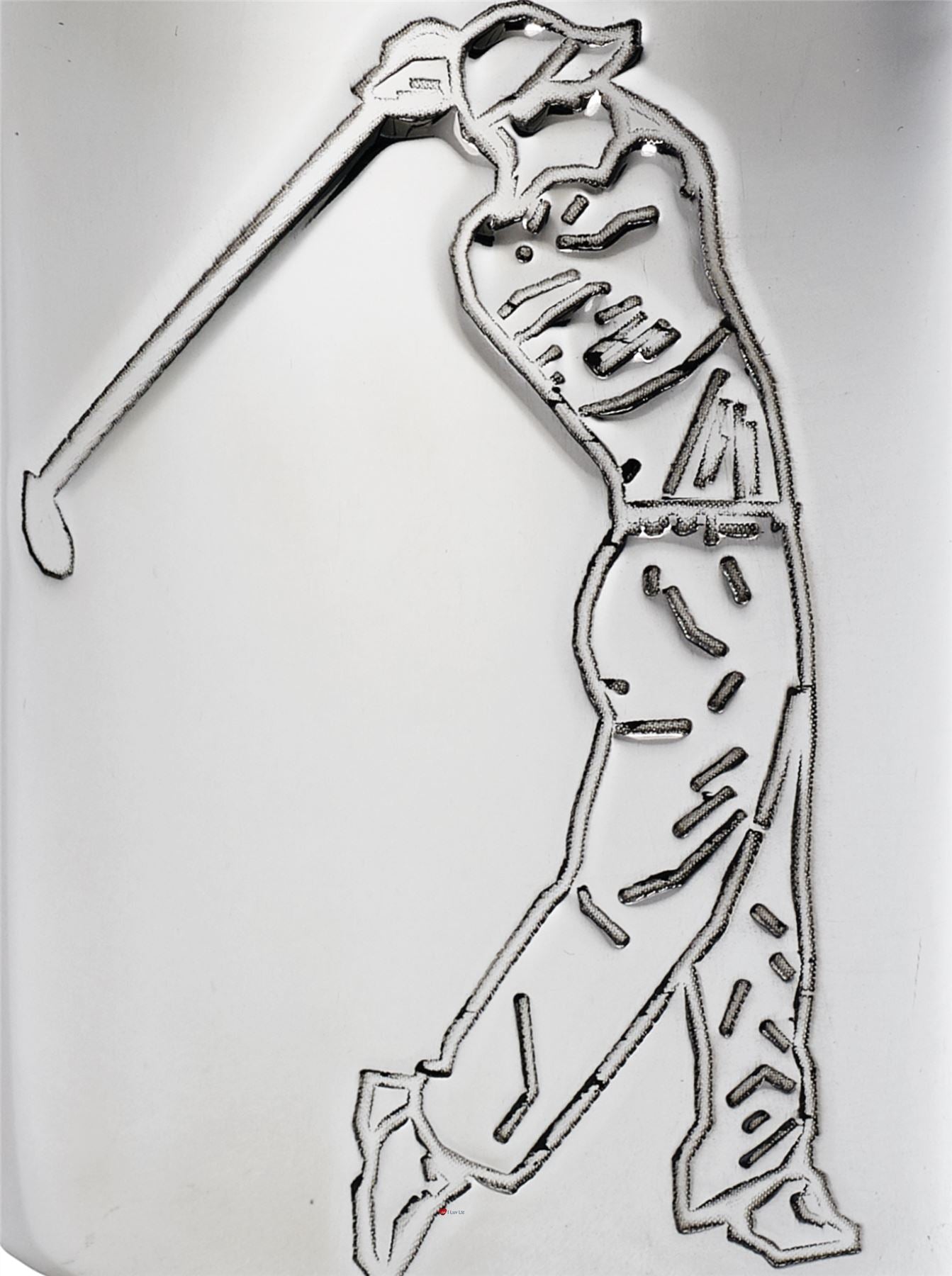 Kidney Shaped Flask 6oz Pewter with Golf Scenes on Both Sides