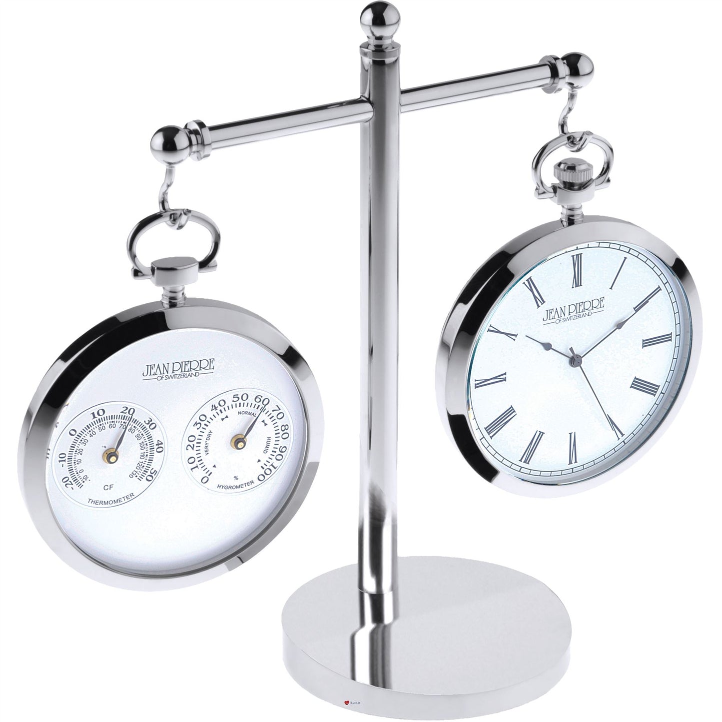 Thermometer and Clock Set in Pocket Watch Style on Double Stand