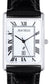 Sterling Silver Gents Wristwatch Rectangle Roman Numerals Black Leather Strap