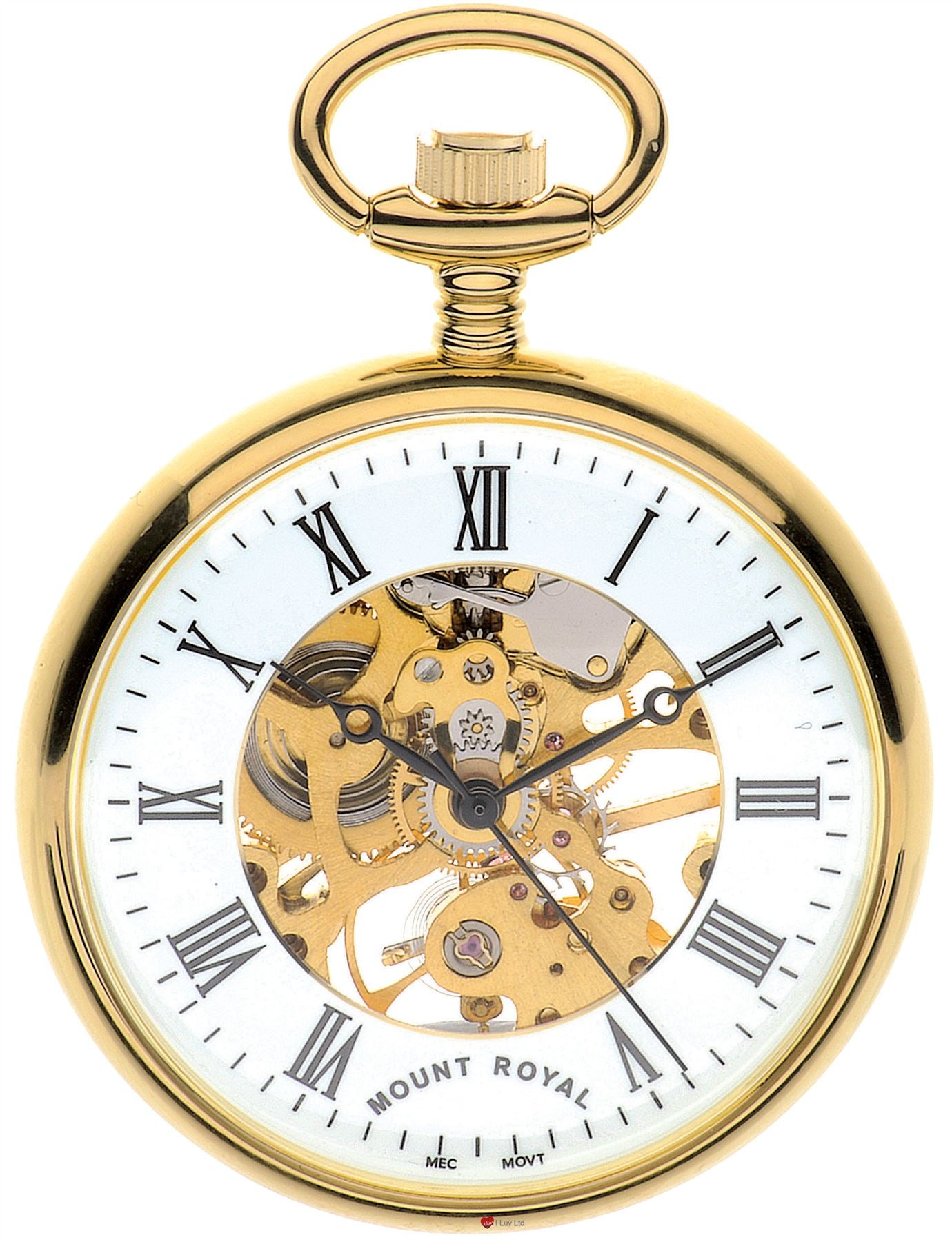 Skeleton Open Face Pocket Watch Gold Plated and Roman Numerals 17 Jewel