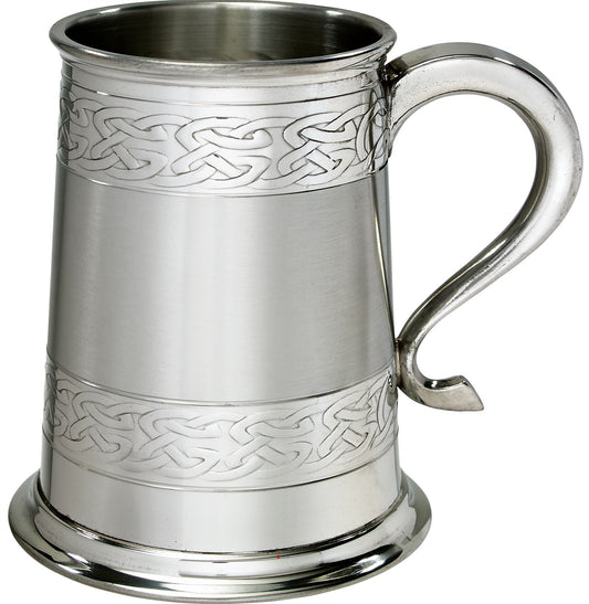 1 Pint Pewter Tankard With Satin Band and Celtic Band Design