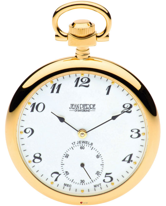 Open Faced Pocket Watch Gold Plated 17 Jewel Movement Albert Chain