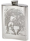 Kidney Shaped Flask 6oz Pewter with Soccer Scenes on Both Sides