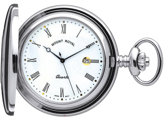 Half Hunter Pocket Watch Chrome Plated Date Mechanical Movement