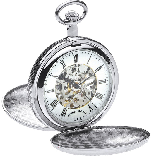 Skeleton Double Hunter Pocket Watch Chromed Ornate 17 Jewel Mechanical