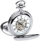 Skeleton Pocket Watch Double Half Hunter Chrome Plated Very Detailed 17 Jewel