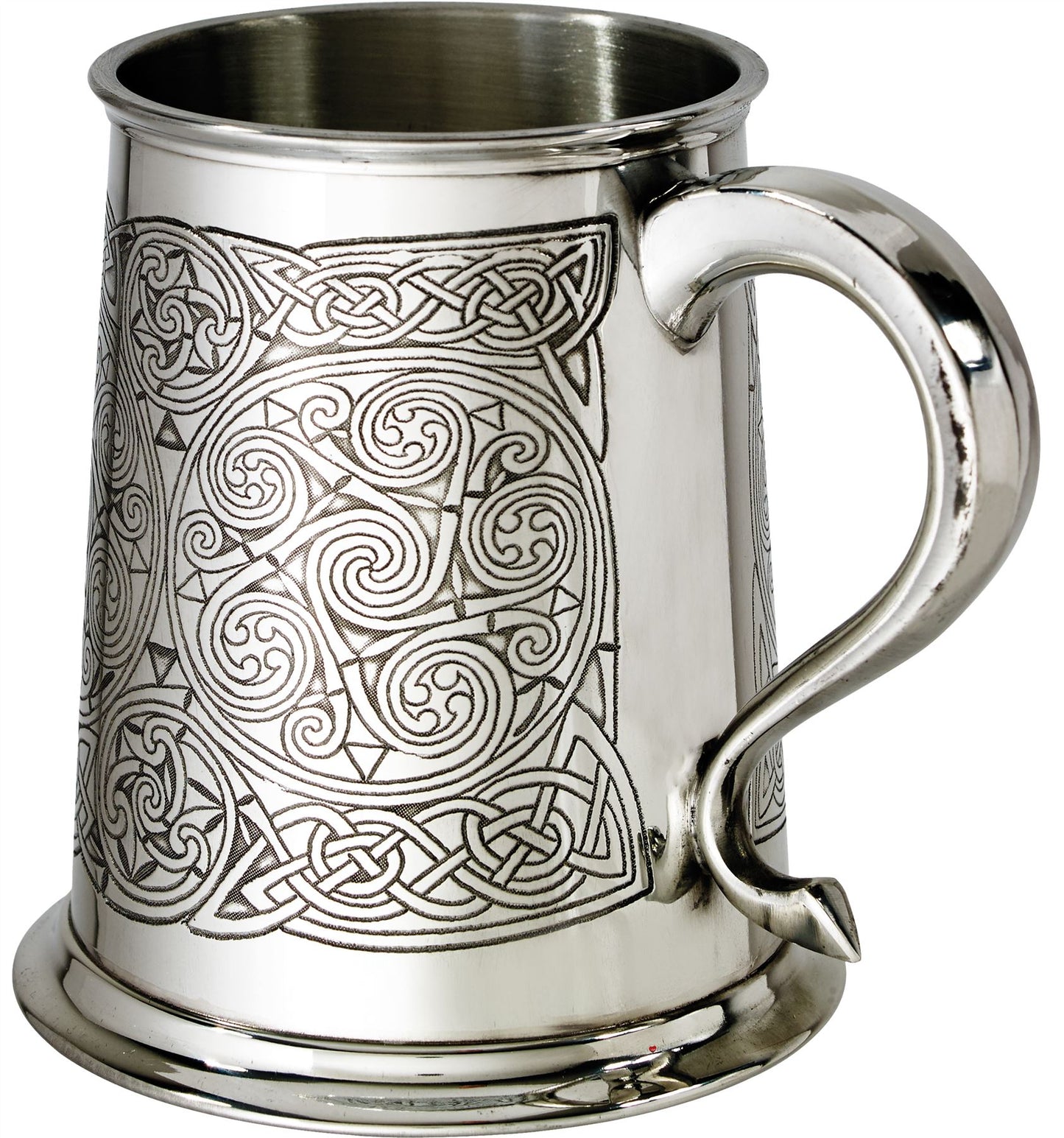 1 Pint Pewter Tankard with Celtic Spirals Design Swan Handle