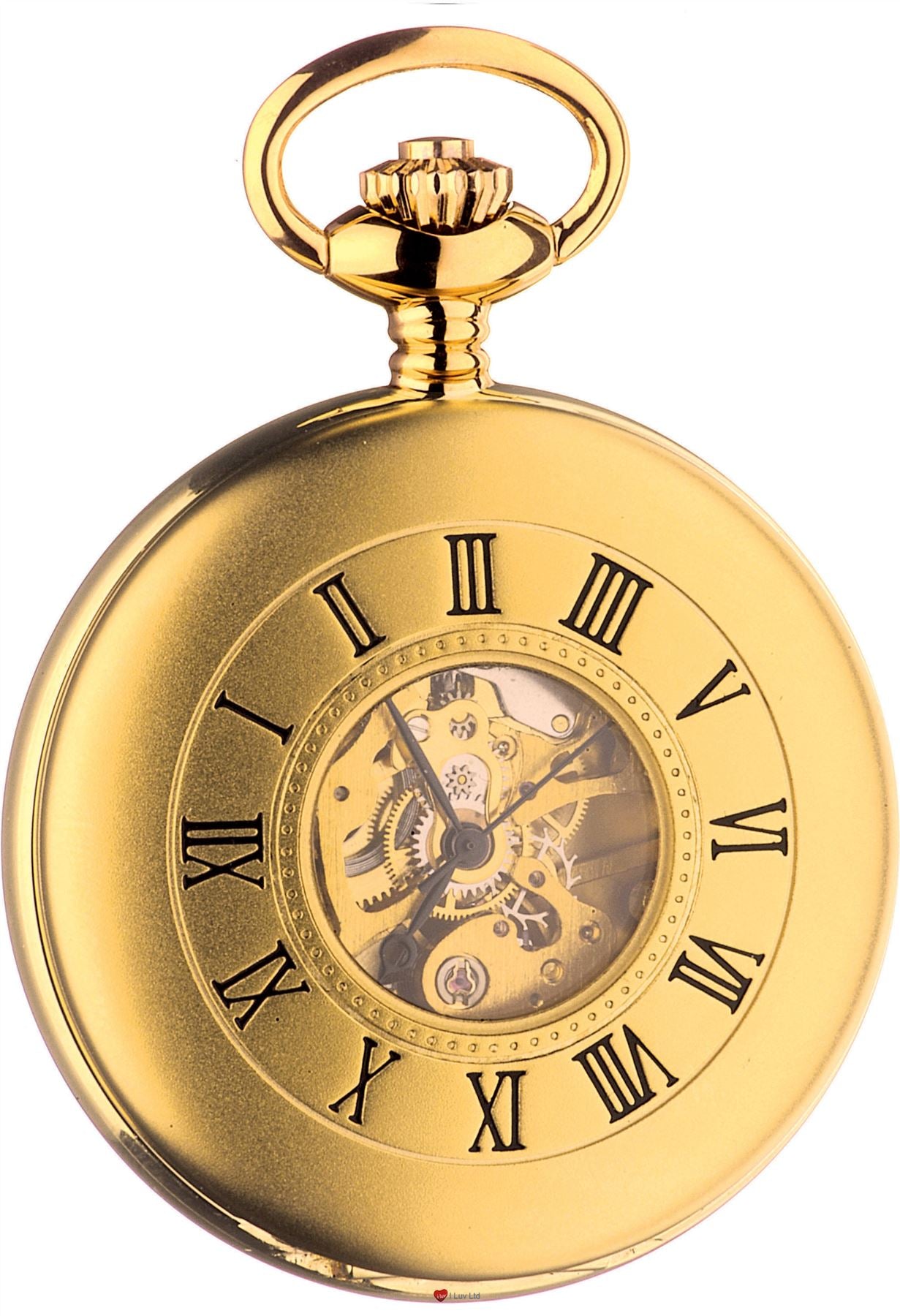 Skeleton Half Hunter Pocket Watch Gold Plated Plain Back 17 Jewel Movement