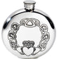 Large Sized 6oz Pewter Pocket Flask with Celtic Claddagh Design