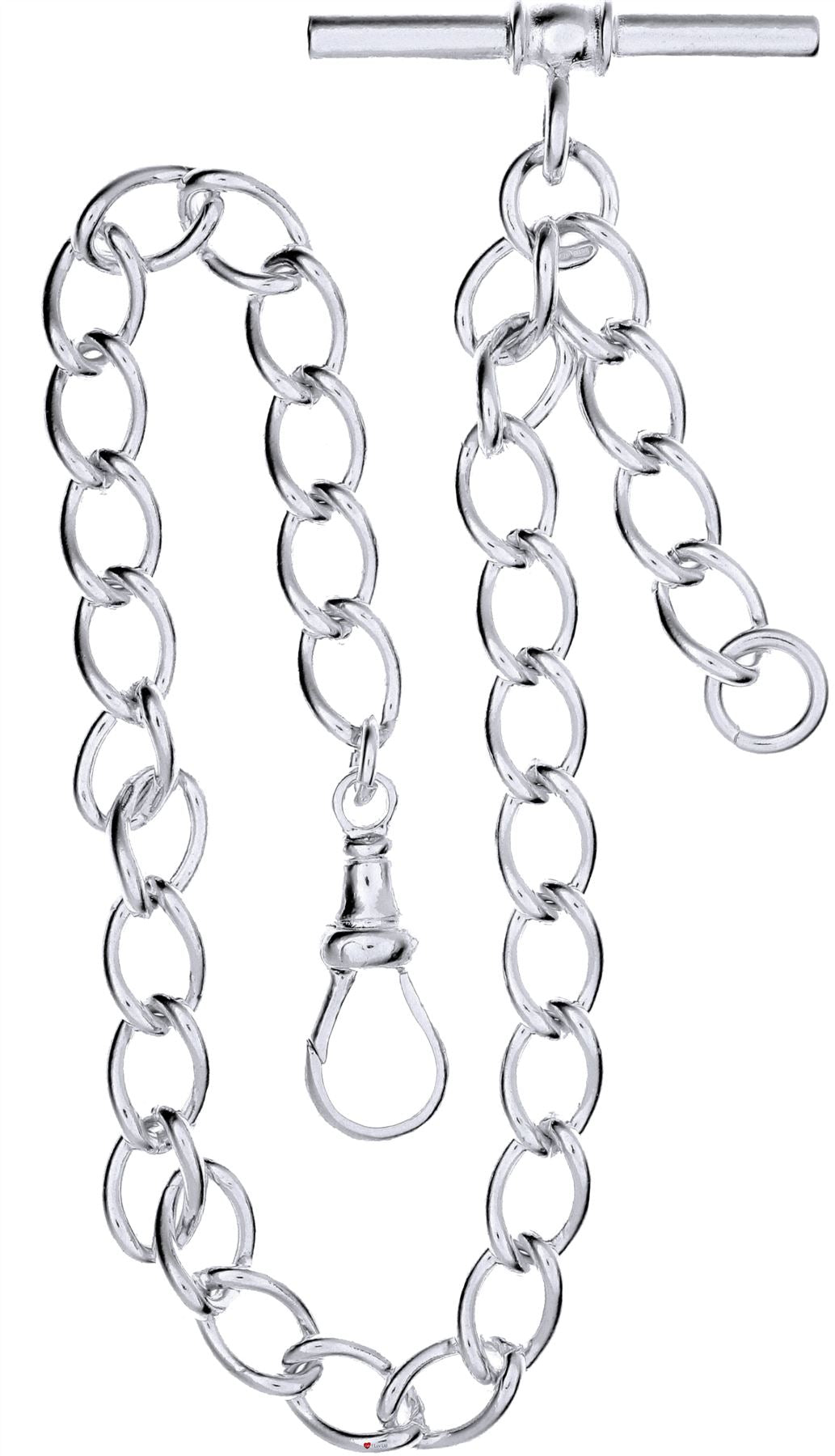 Single Albert Chain for Pocket Watch Large Link Sterling Silver Gents