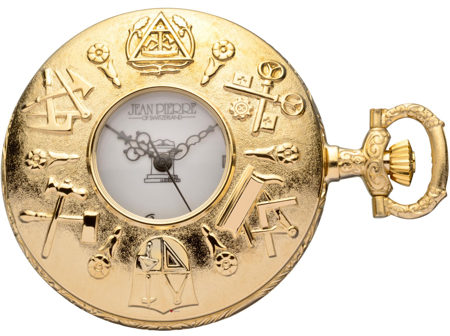 Masonic Half Hunter Pocket Watch Gold Plated Masonic Symbols Quartz