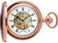 Skeleton Half Hunter Pocket Watch Rose Gold Plated 17 Jewel Mechanical