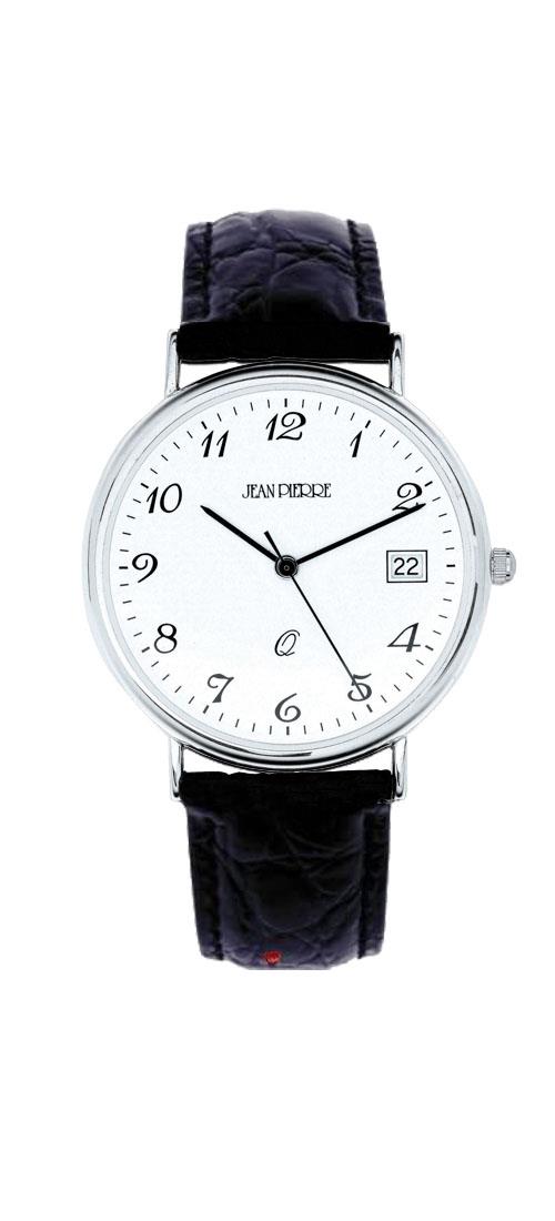 Sterling Silver Gents Wristwatch Standard Numerals Date Black Leather Strap