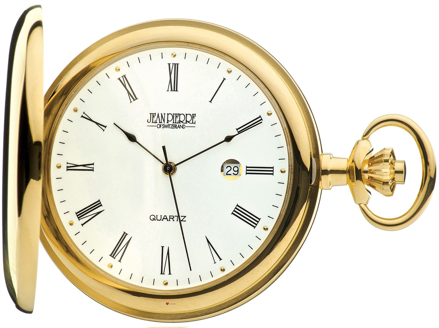 Polished Gold Plated Pocket Watch Calendar and Swiss Quartz Movement