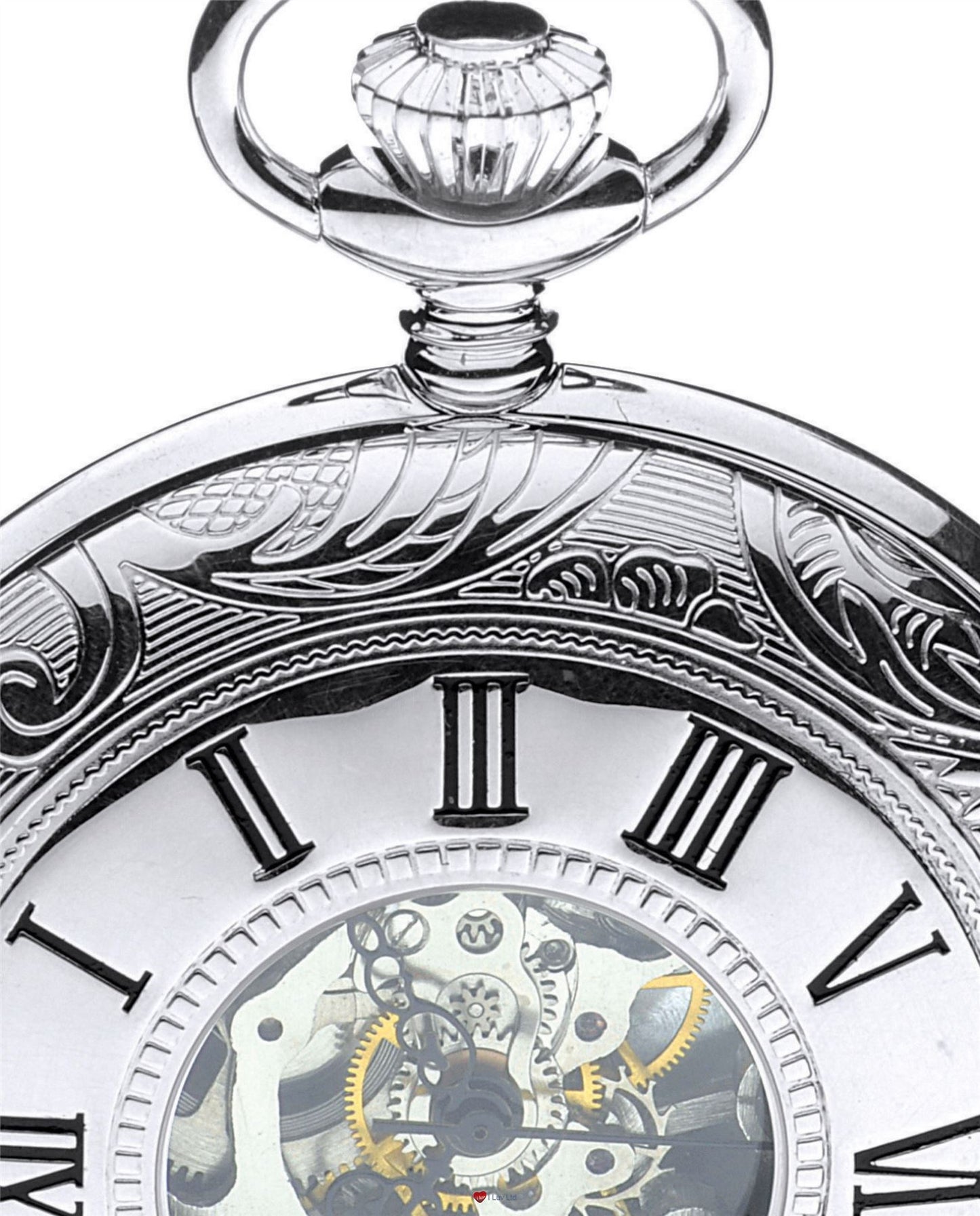 Half Hunter Pocket Watch Sterling Silver Skeleton 17 Jewel Mechanical Movement